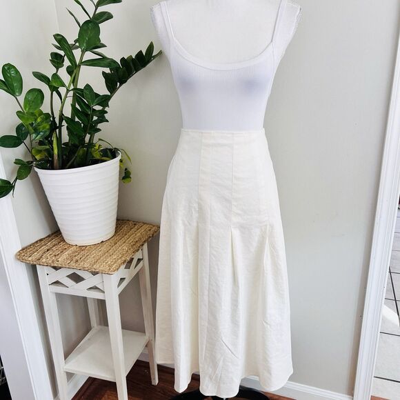 Forever 21 Cotton Linen Flax Blend White Natural Earthy Lined Skirt Lagenlook XL - Picture 2 of 9